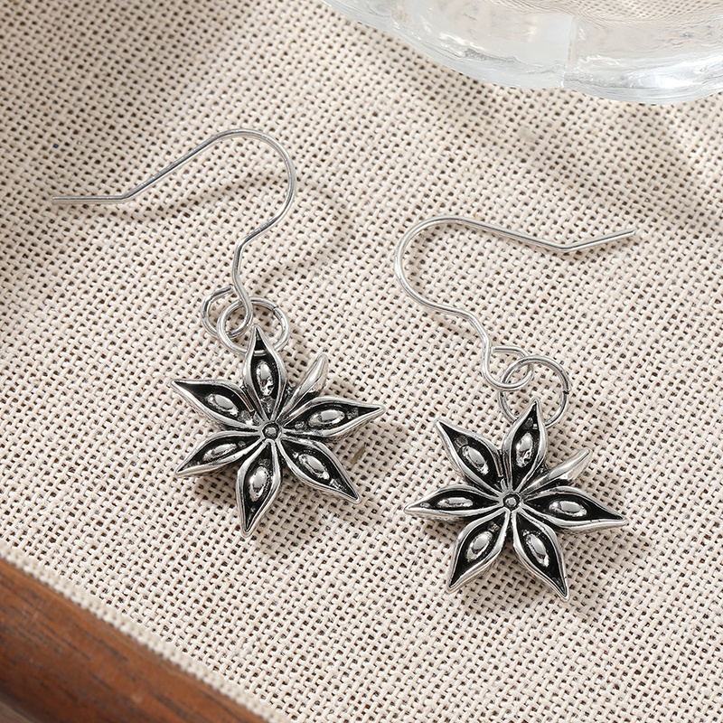 Vintage Silvery Octagonal Pendant Earrings, Bohemian Style